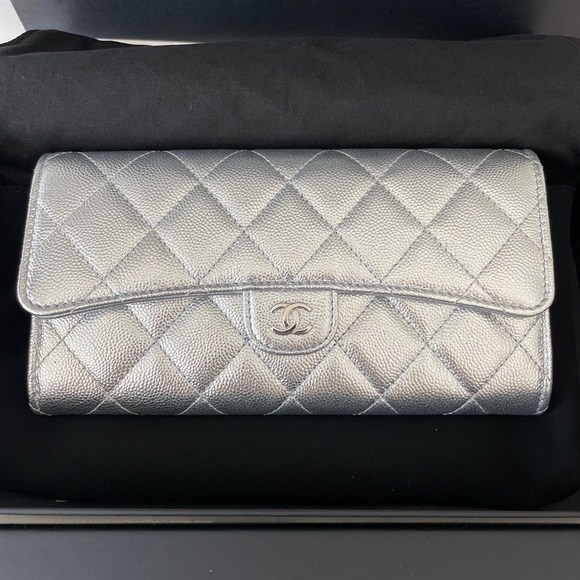 CHANEL Handbags - Chanel 26P Silver Long Classic Flap Wallet